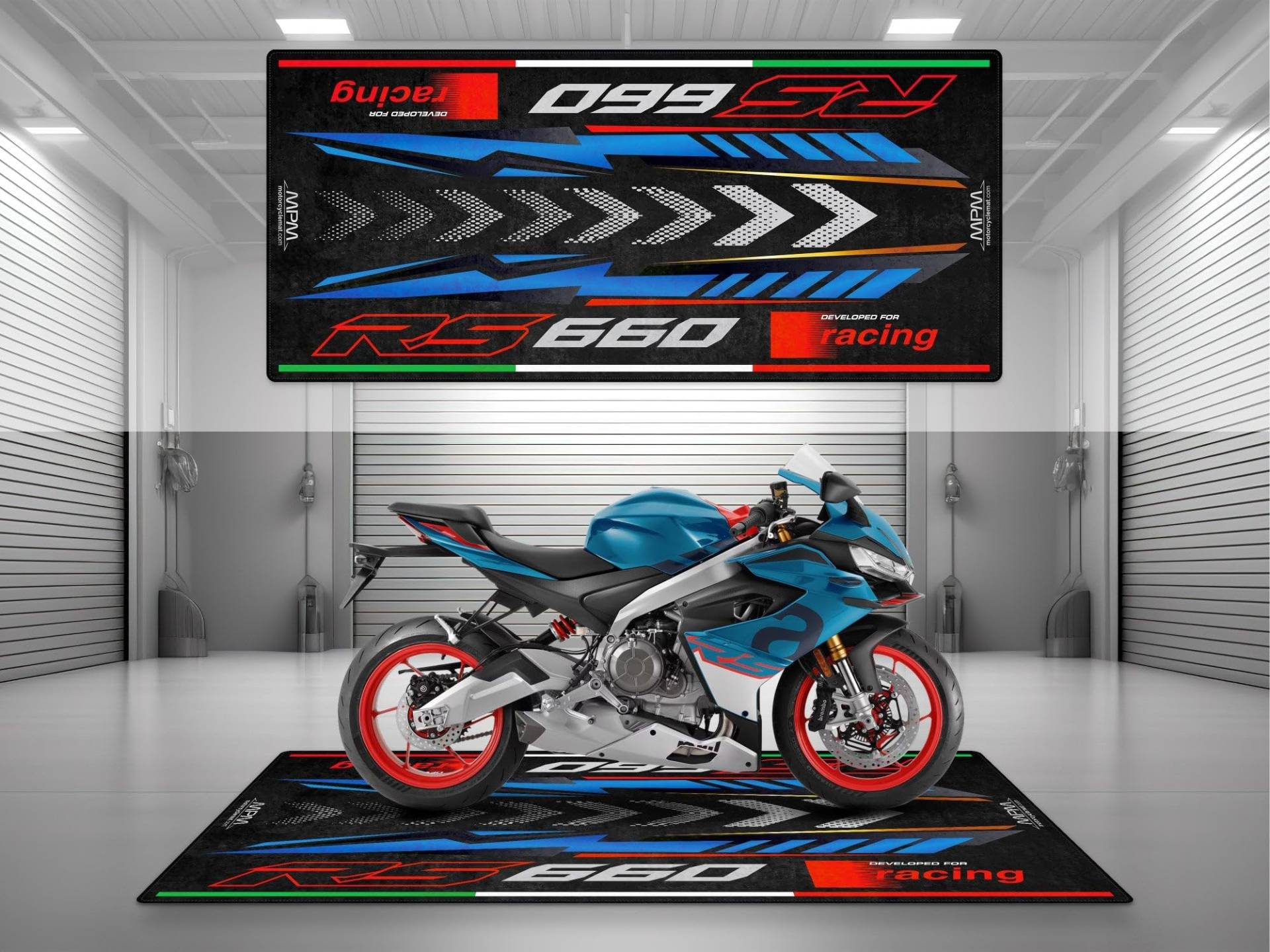 wibeart MPM Motorradmatte für RS 660, waschbar, rutschfest, öl- und wasserabweisend, Parkmatte für Garage, Ausstellungsraum, Werkstatt | Blauer Marlin - Größe 2: 102 x 47/260 x 120 cm wibeart MPM Motorradmatte für RS 660, waschbar, rutschfest, öl- und wasserabweisend, Parkmatte für Garage, Ausstellungsraum, Werkstatt | Blauer Marlin - Größe 2: 102 x 47/260 x 120 cm von wibeart