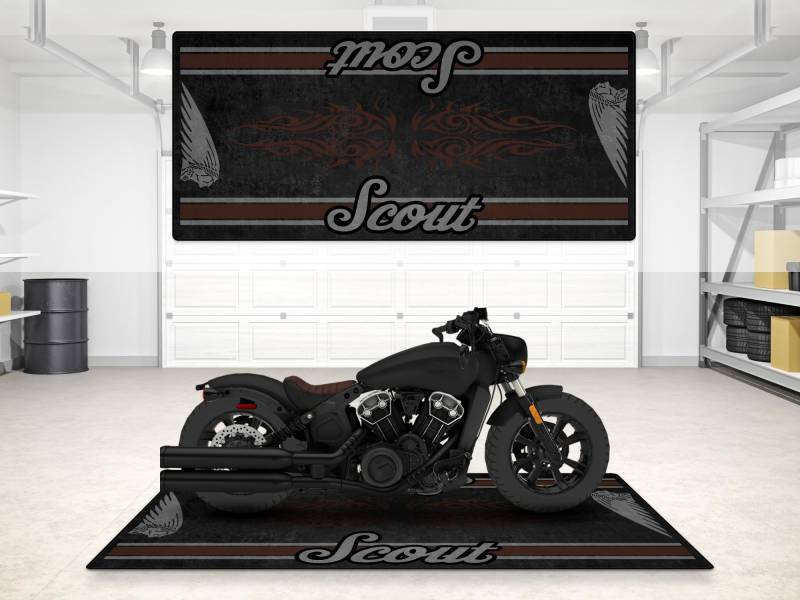 wibeart MPM Motorradmatte für Scout Bobber, waschbar, rutschfest, öl- und wasserabweisend, Parkmatte für Garage, Ausstellungsraum, Werk | Schwarzer Rauch 2 - Größe 1 : 86.6 x 39.4/220 x 100 cm von wibeart