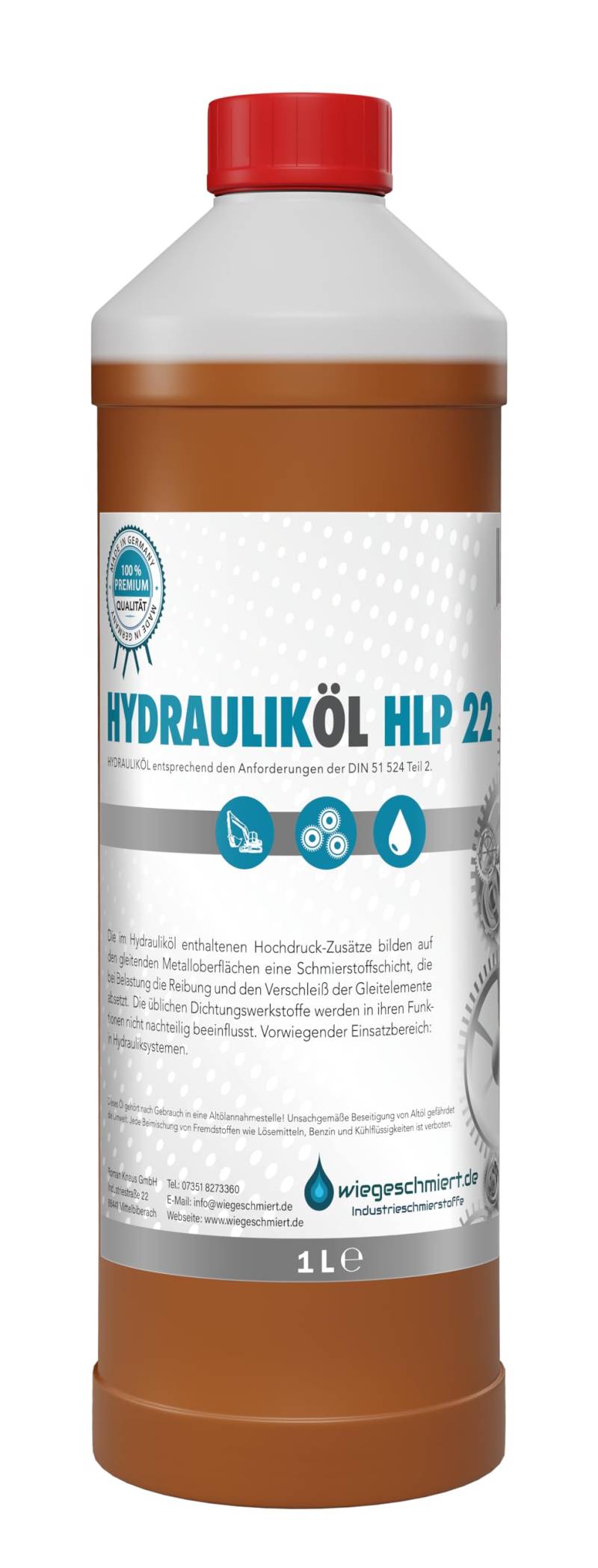 Hydrauliköl HLP 22 ISO VG 22 nach DIN 51524 Teil 2 (1 Liter) von wiegeschmiert.de