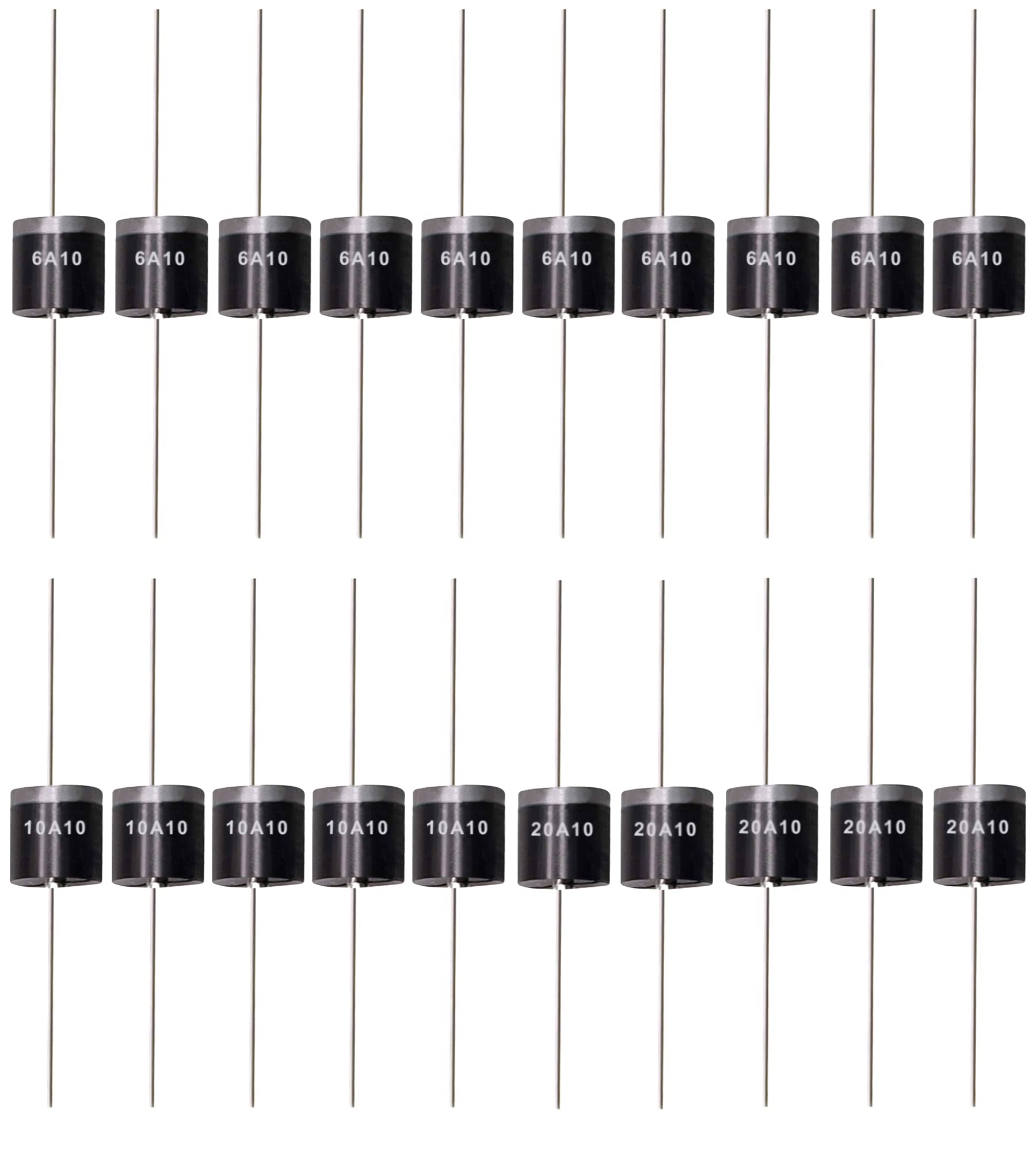 40 Stück Gleichrichterdioden-Kit, 20 Stück 6A10 10 Stück 10A10 10 Stück 20A10 Gleichrichterdiode 1000 Volt elektronische Siliziumdioden 40 Stück Gleichrichterdioden-Kit, 20 Stück 6A10 10 Stück 10A10 10 Stück 20A10 Gleichrichterdiode 1000 Volt elektronische Siliziumdioden von winwill