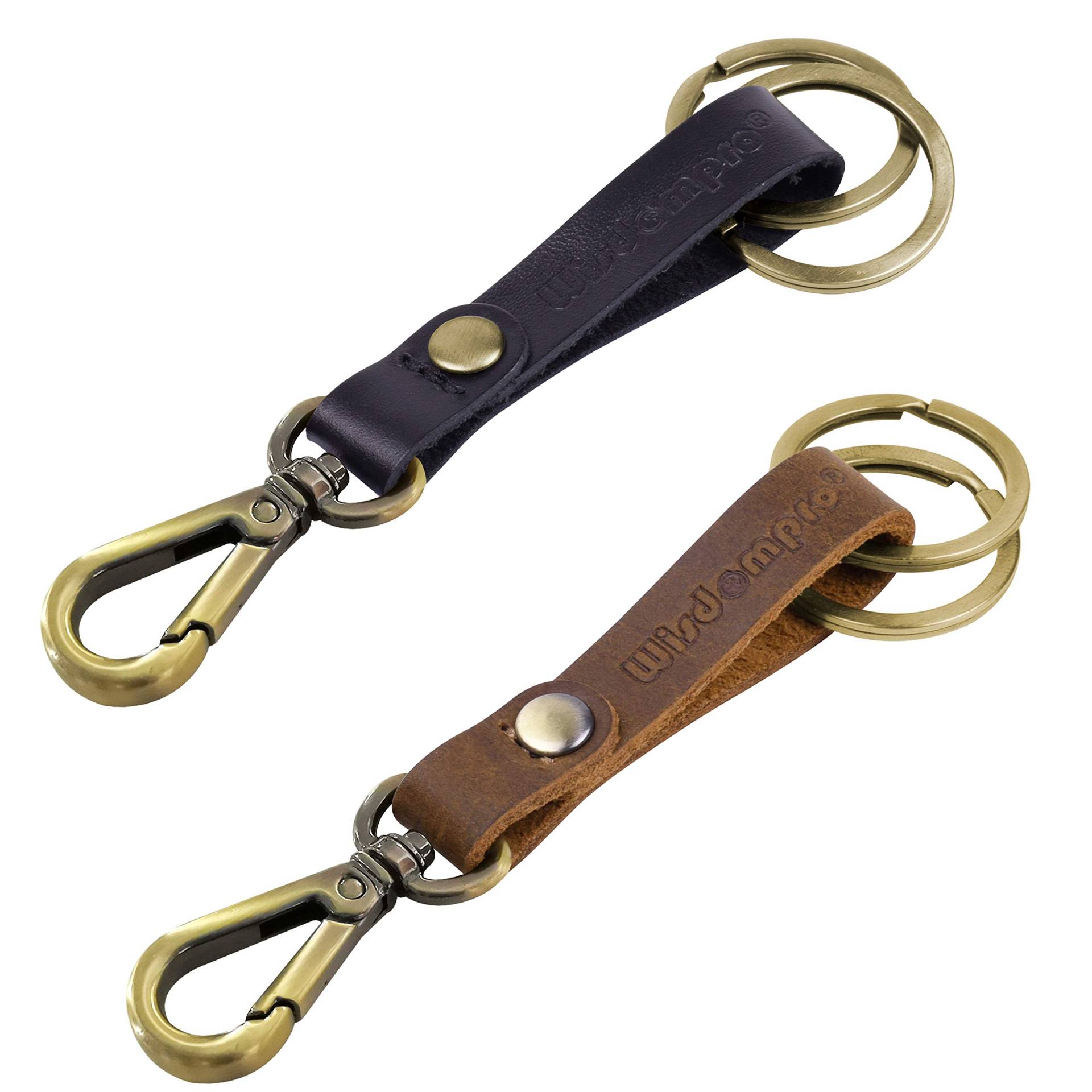 Wisdompro Schlüsselanhänger Leder 2 Stück, Karabiner Schlüsselanhänger mit 2 Schlüsselringe, Keychain für Männer/Frauen sind Geschenke für Familie, Freunde, Angehörige (Schwarz/Braun) von Wisdompro