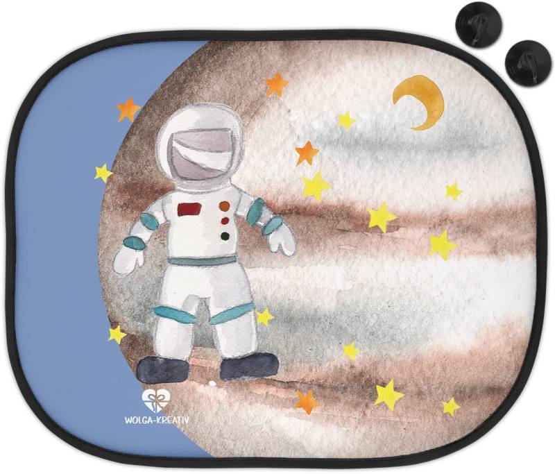 wolga-kreativ Auto Sonnenschutz und Sonnenblende Doppelpack Kinder Astronaut Mädchen Junge für Baby und Kind Bedruckt Doppelpack von wolga-kreativ