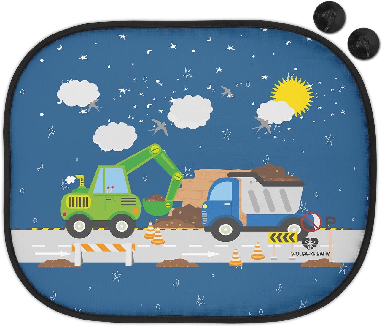 wolga-kreativ Auto Sonnenschutz und Sonnenblende Doppelpack Kinder Bagger Lastwagen Bagger Mädchen Junge für Baby und Kind Bedruckt Doppelpack von wolga-kreativ