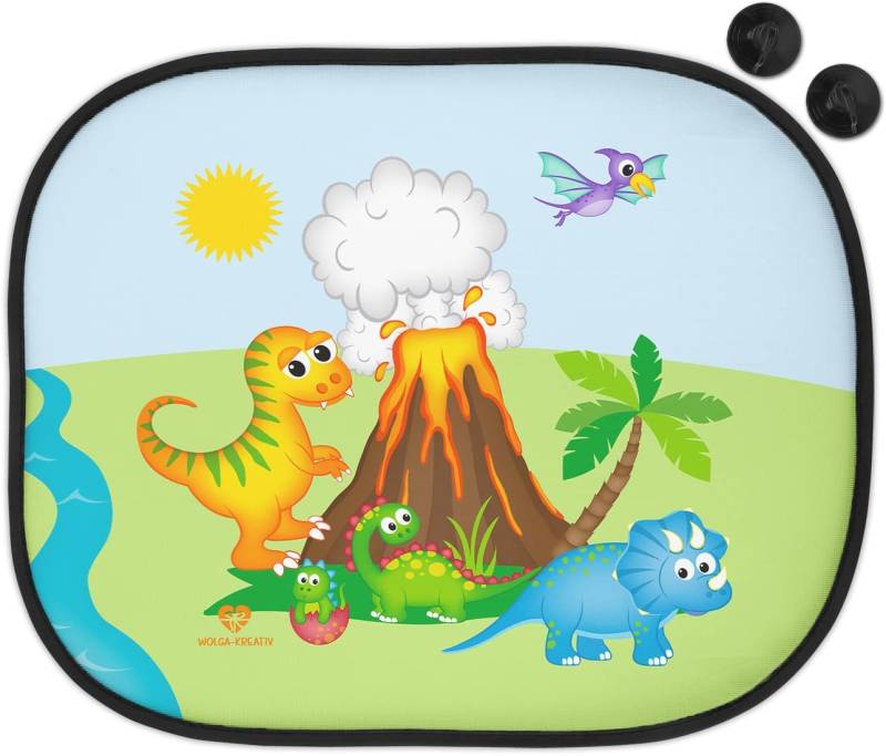 wolga-kreativ Auto Sonnenschutz und Sonnenblende Doppelpack Kinder Dinoinsel Mädchen Junge für Baby und Kind Bedruckt Doppelpack von wolga-kreativ