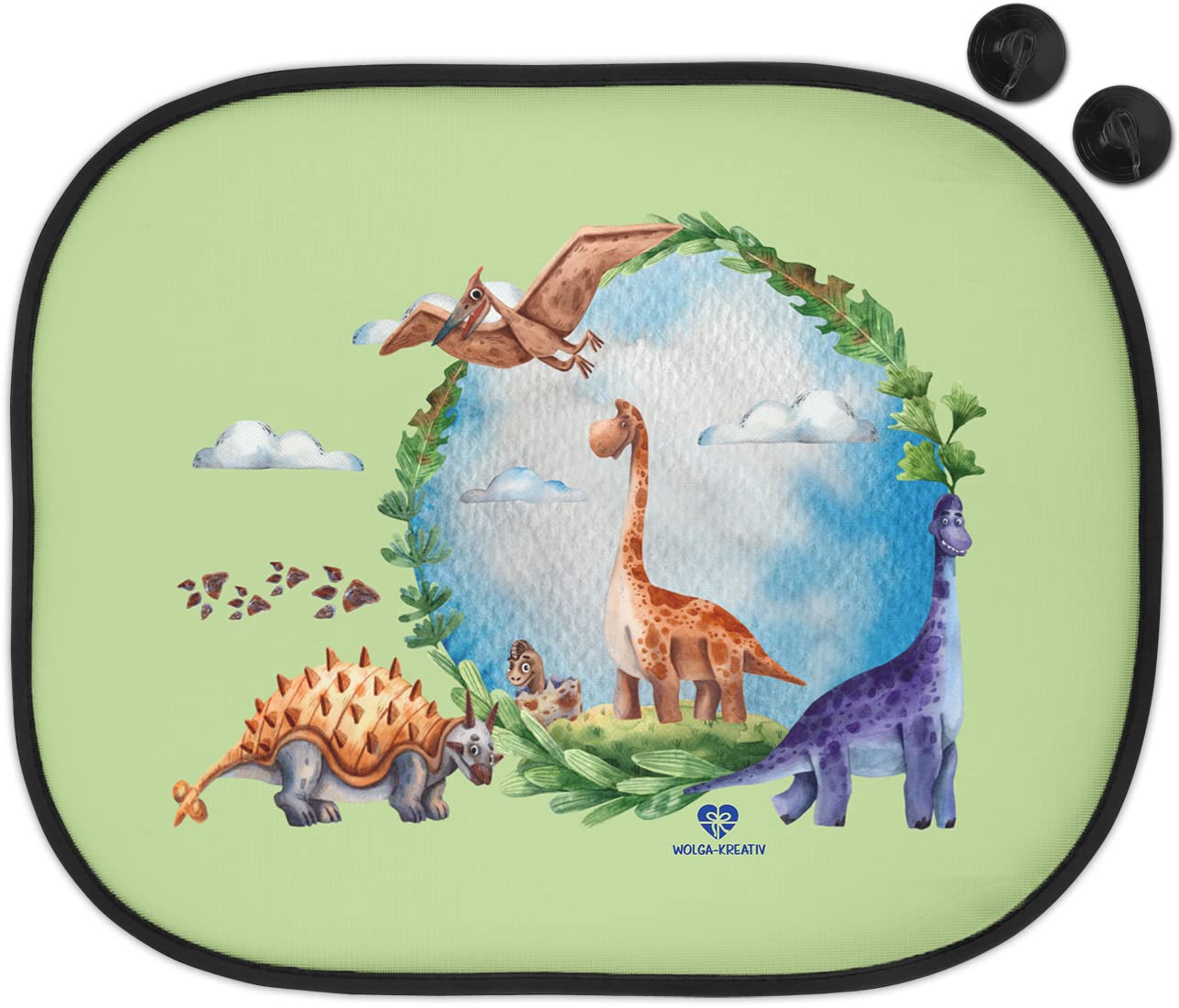 wolga-kreativ Auto Sonnenschutz und Sonnenblende Doppelpack Kinder Dinosaurier Knochen Mädchen Junge für Baby und Kind Bedruckt Doppelpack von wolga-kreativ