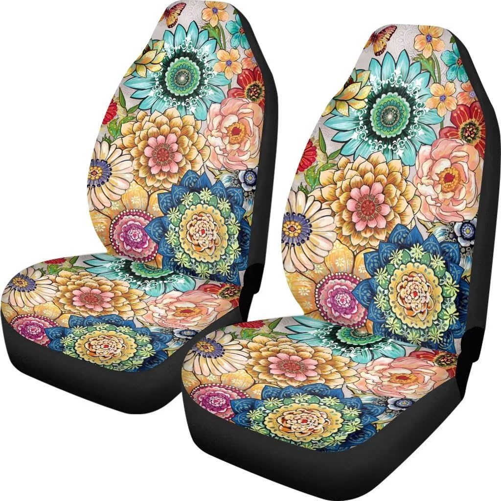 xixirimido Boho Mandala Blume Autositzbezug für Damen Herren Universal Vordersitz Dekor Zubehör, Einheitsgröße, XI-FV-1 von xixirimido