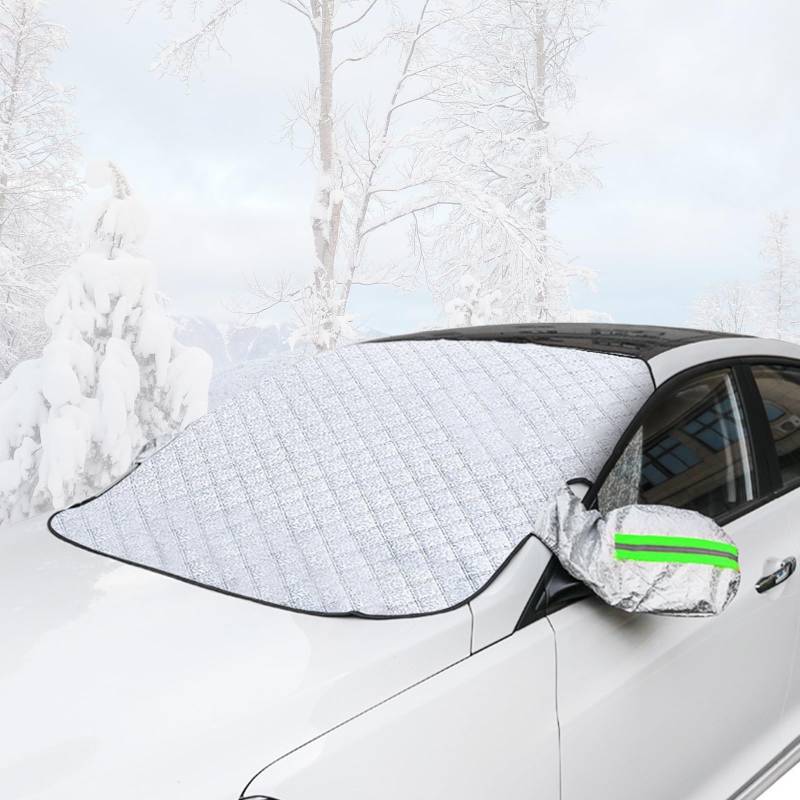 xnnmzhao Frontscheibenabdeckung, Scheibenabdeckung Auto Winter, Faltbar Windschutzscheibenabdeckung Magnete mit Seitenspiegelabdeckung Eisschutzfolien für Die Meisten Auto (145 x108CM) von xnnmzhao