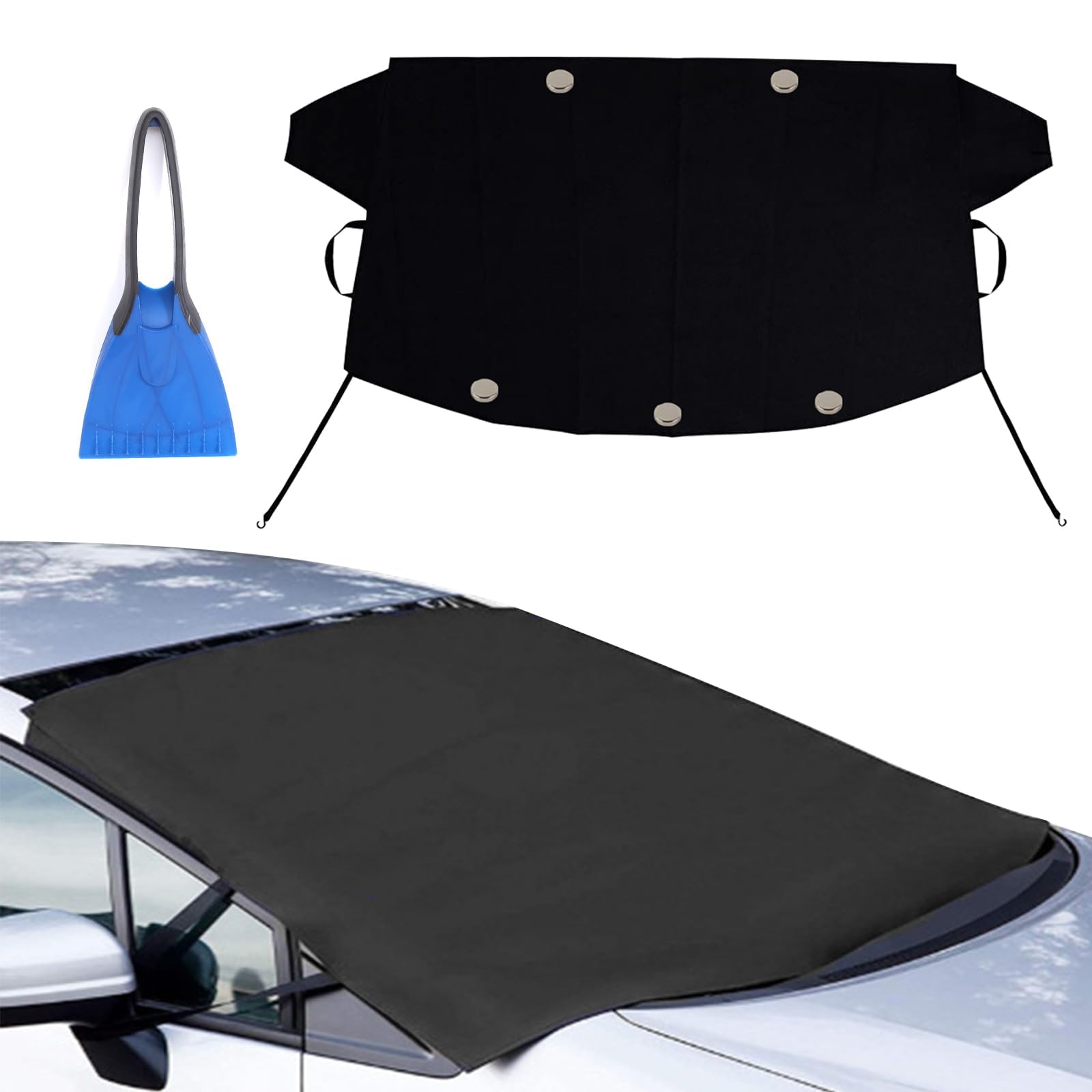 xnnmzhao Frontscheibenabdeckung, Windschutzscheibe Abdeckung mit Schneeschaufel, Auto Scheibenabdeckung mit Seitenspiegelabdeckung Winter Magnetisch Frostabdeckung für Die Meisten Auto (190 x107CM) von xnnmzhao