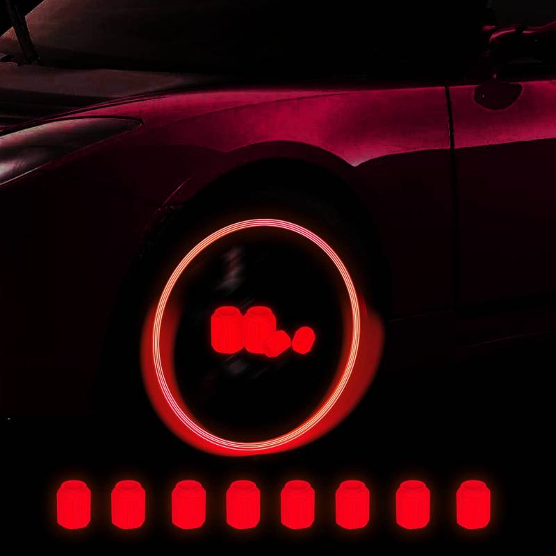 8 Stück Fluoreszierende Autoreifen, Universal Autoreifen Ventilkappen, Universal Reifen Ventilschaftabdeckung für Auto Motorrad Fahrrad (Rot) von xnyker