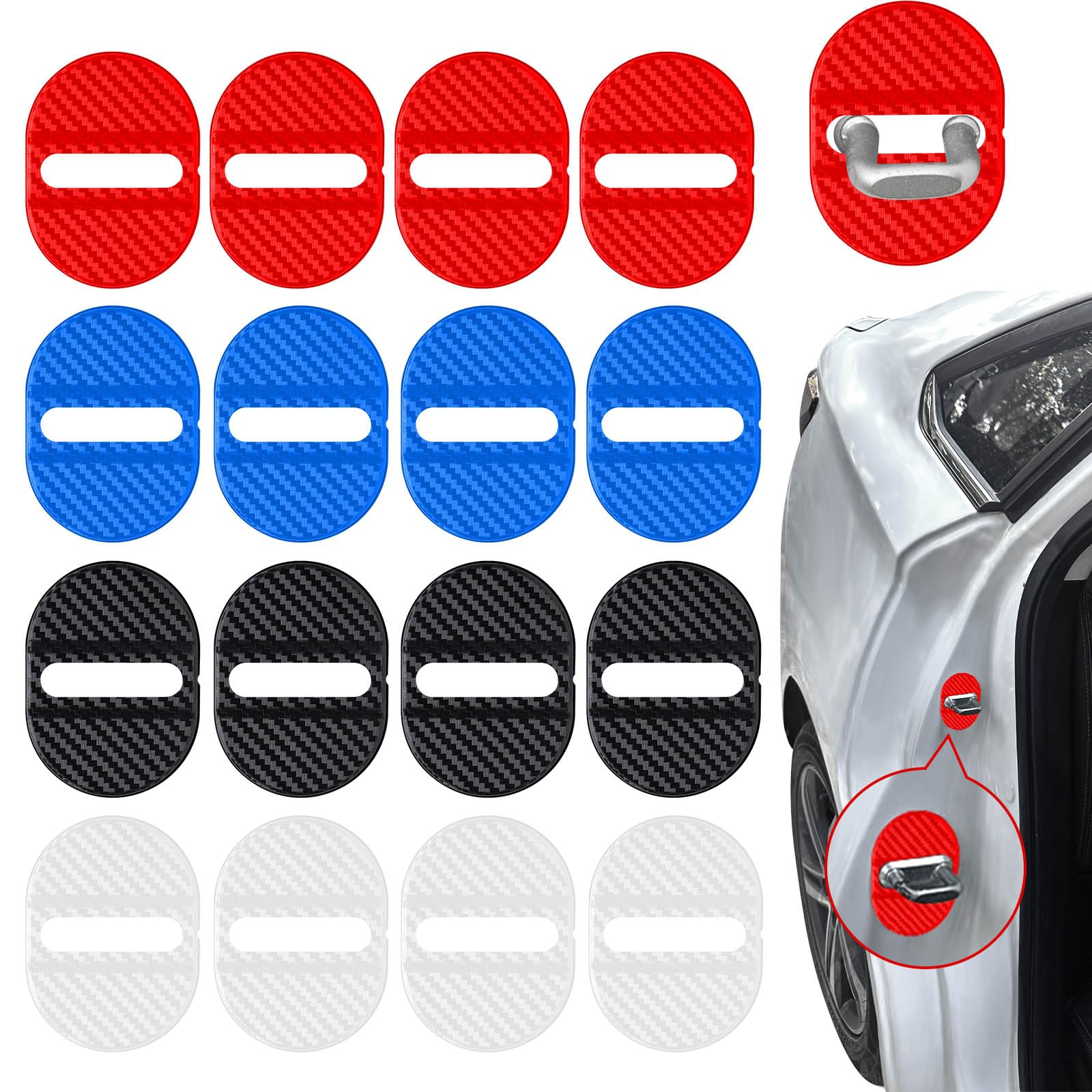 16 Stück Schutz für Türverriegelung, Türschloss Abdeckung Protector, Wasserdicht Anti-Rost Auto Türkantenschoner Abdeckung, Universeller Auto-Innenraum Autozubehör(Schwarz, Weiß, Blau, Rot) von xyuayamz