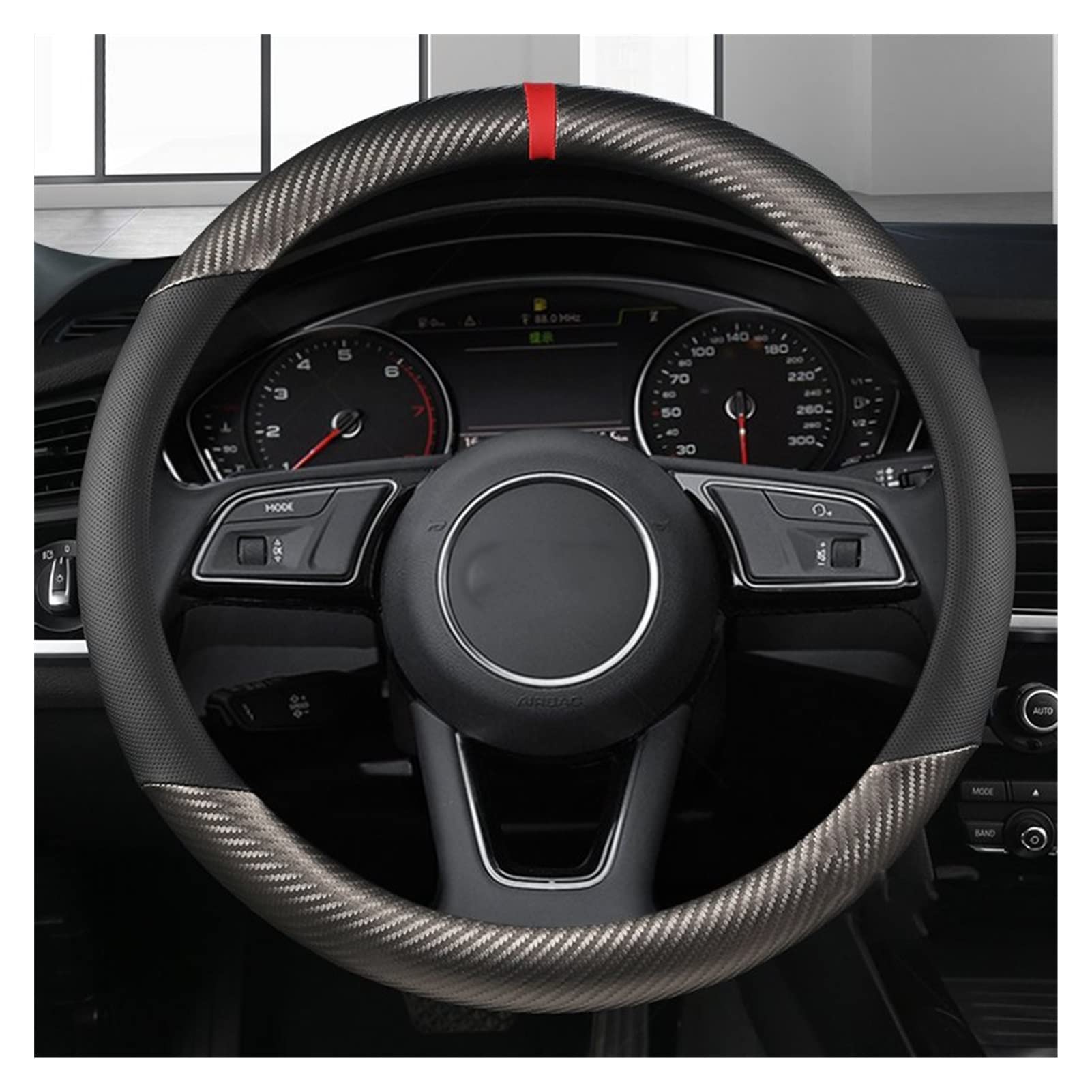 Auto Lenkradbezug Für Audi A1 A3 A4 A5 A6 A7 A8 Q2 Q3 Q5 Q7 Q8 S4 S3 S5 S6 S8 RS6 RS4 Carbon Leder Auto Lenkradbezug 38cm Lenkrad Abdeckung (Farbe : Grey O Shape) von yantutu