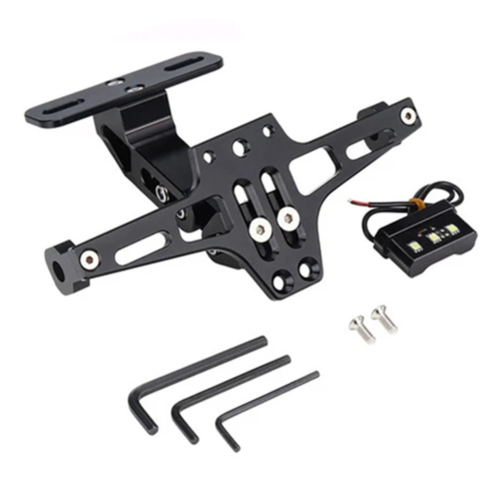 yoneleu Kennzeichenhalter Motorrad Kompatibel Mit X4 Für NC700 Für S Für X Für VFR1200 Für F Für XL1000 Motorrad-Kennzeichenhalter-Rahmenhalterung Mit Lichtersatz(Black License Plate) von yoneleu