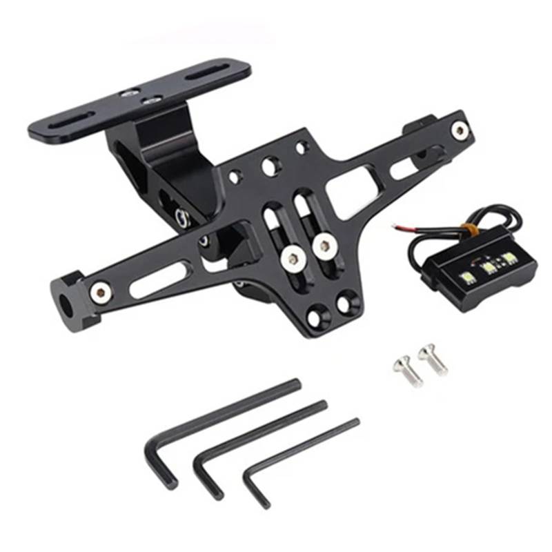 yoneleu Kennzeichenhalter Motorrad Kompatibel Mit X4 Für NC700 Für S Für X Für VFR1200 Für F Für XL1000 Motorrad-Kennzeichenhalter-Rahmenhalterung Mit Lichtersatz(Black License Plate) von yoneleu