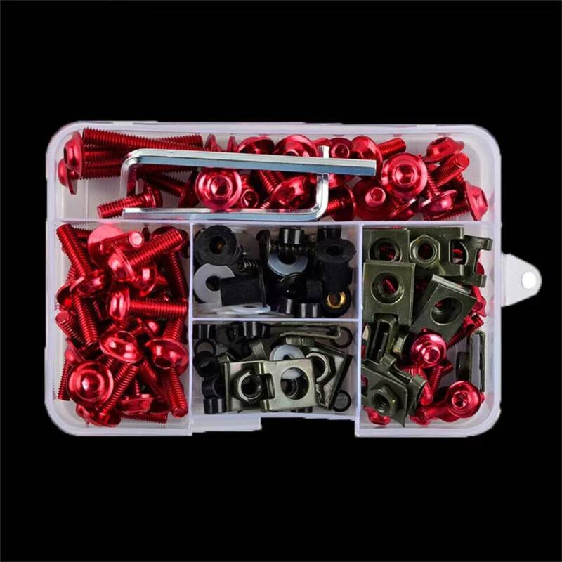 yongewu Schrauben Motorrad Kompatibel Mit 177PCS Motorradschrauben Motorrad-Windschutzscheiben-Schraubensatz Verkleidungsschrauben-Kit(Red) von yongewu