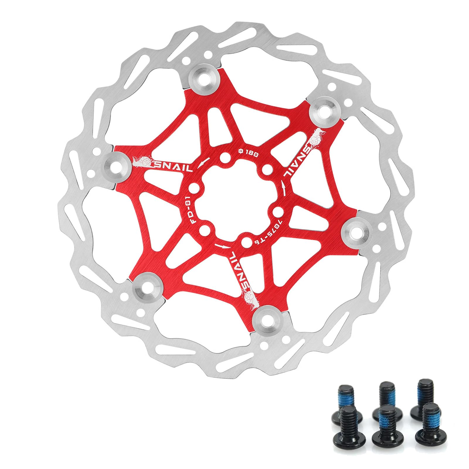 Yongness Schwimmender Bremsrotor für Mountainbikes 180 mm Rot Fahrrad Center Lock Rotor + 6 Schrauben, Scheibenbremsrotor/hydraulischer Bremsrotor/Fahrradteile, geeignet für Rennräder, MTB, BMX von yongness