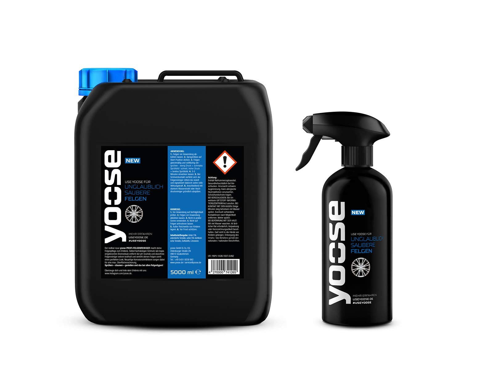 yoose Premium Felgenreiniger pH-neutral säurefrei Professionelle Felgenpflege für Alu- und Stahlfelgen 5 Liter Kanister + 500 ml Sprühflasche yoose Premium Felgenreiniger pH-neutral säurefrei Professionelle Felgenpflege für Alu- und Stahlfelgen 5 Liter Kanister + 500 ml Sprühflasche von yoose