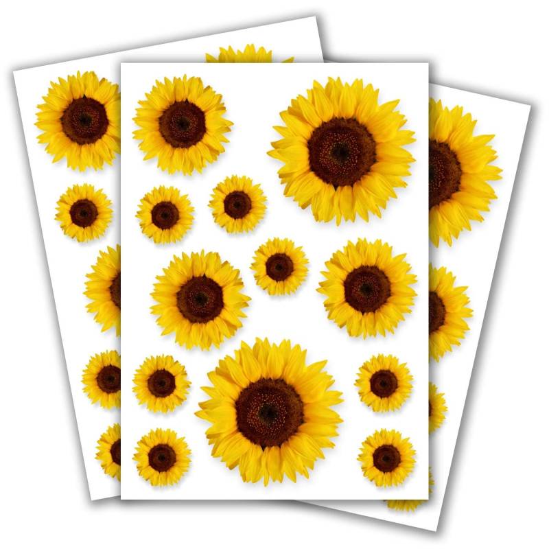 Aufkleber-Set Sonnenblumen für Kinder 36 Stück I 3 Bögen DIN A5 I UV-Schutzlaminiert I Fahrrad-Aufkleber I Selbstklebend Blumen Sommer I Kfz_712 von younikat
