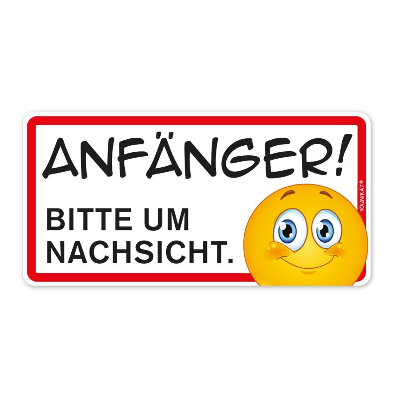 Auto-Magnet-Schild Anfänger! Bitte um Nachsicht I 20 x 10 cm I Vorsicht Achtung Fahranfänger I mit Smiley I wetterfest magnetisch I kfz_360 von younikat