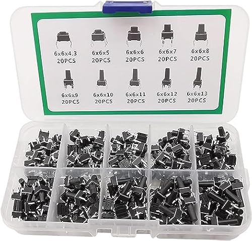 Drucktaster 6x6mm THT Sortiment 200 Stück 10 Größen Druckknöpfe Button Switch von your droid