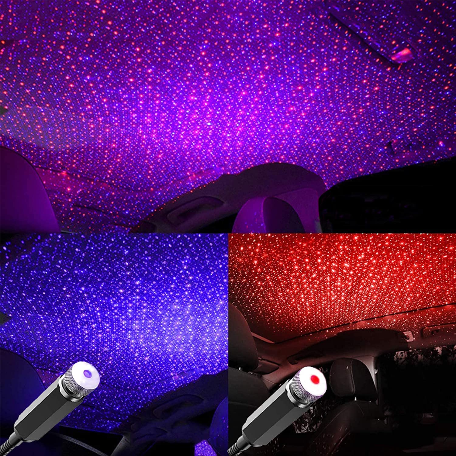 2 Stück Portable Auto Dachlicht Stern Atmosphäre Lichter,LED Projektor des USB Autoinnenraum Sternenlichts Auto LED-USB Sternen Lichter,für alle Autos Party Wohnzimmer(Violett Blau und Rot) von yufana