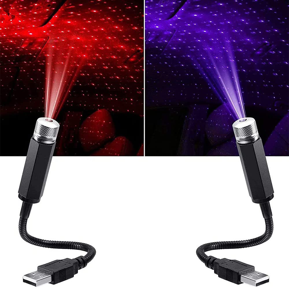 2 Stück Portable Auto Dachlicht Stern Atmosphäre Lichter,LED Projektor des USB Autoinnenraum Sternenlichts Auto LED-USB Sternen Lichter,für alle Autos Party Wohnzimmer(Violett Blau und Rot) von yufana