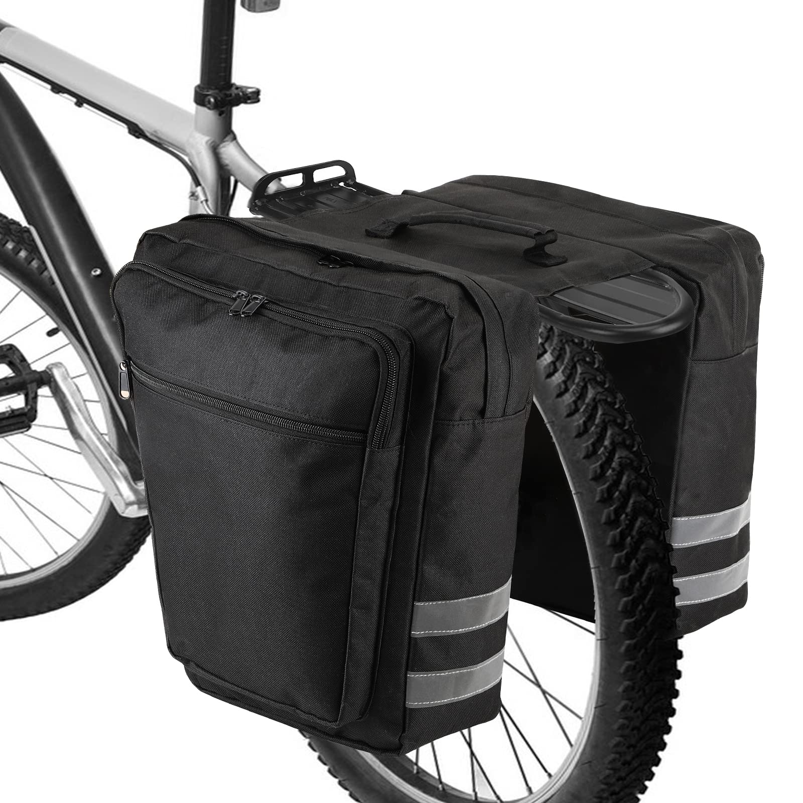 zeroto Gepäckträgertasche, 28L Fahrradträgertasche wasserdichte Fahrradtasche langlebige Fahrradsatteltasche für Heckträger mit reflektierendem Rand Tragegurt für Rennräder, Mountainbikes (schwarz) von zeroto