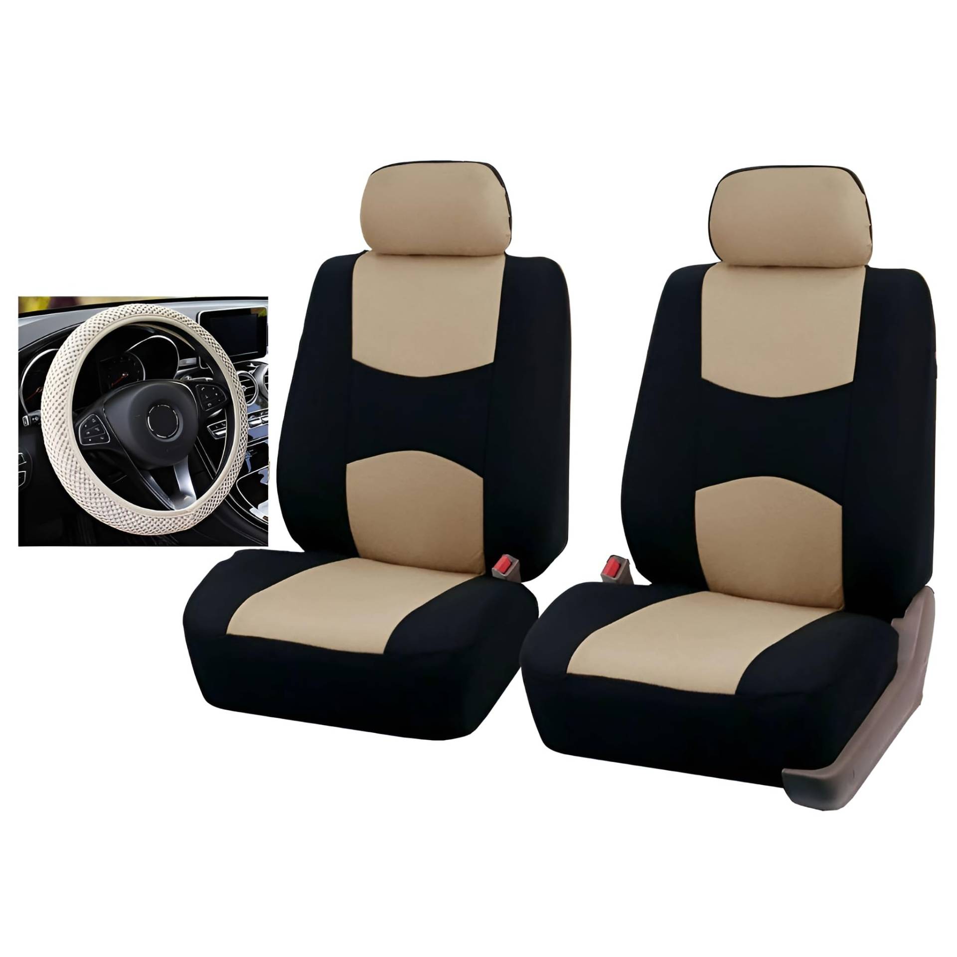 zjxhnb Leder Autositzbezüge Sets Für Dacia Duster (HS) 2010-2018 2019 2020 2021 2022 2023 2024 2025, Bequem Sitzkissen Innenraum Zubehör Set Auto-Zubehör Verschleißfest,X/Beige von zjxhnb