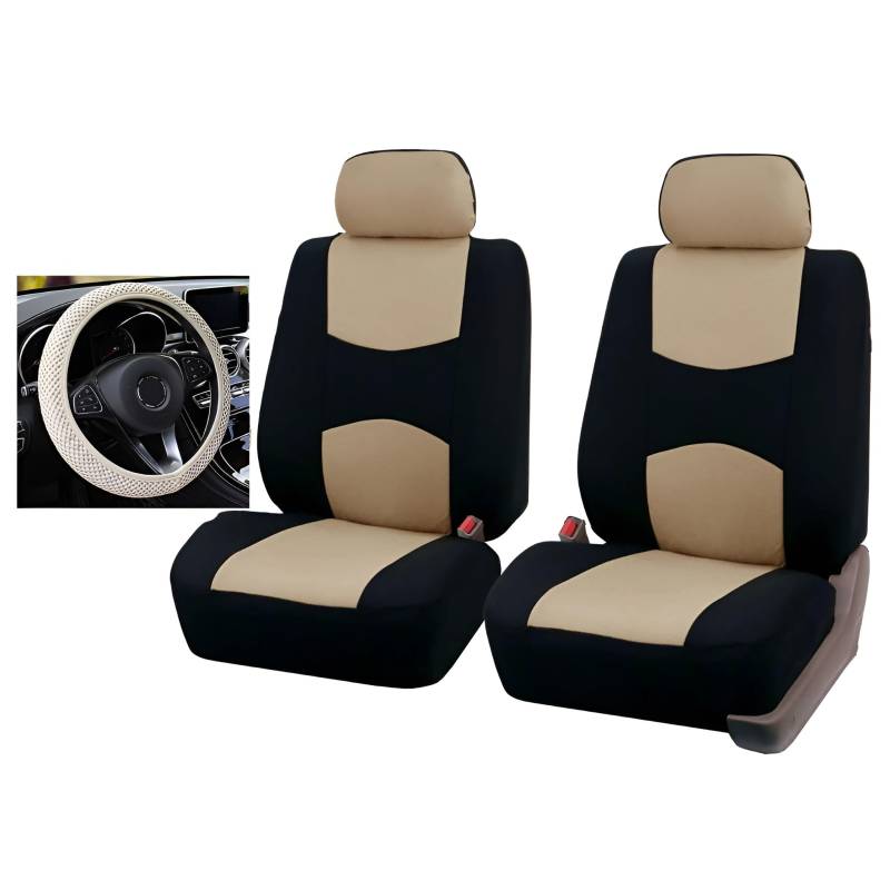 zjxhnb Leder Autositzbezüge Sets Für Dacia Duster (HS) 2010-2018 2019 2020 2021 2022 2023 2024 2025, Bequem Sitzkissen Innenraum Zubehör Set Auto-Zubehör Verschleißfest,X/Beige von zjxhnb
