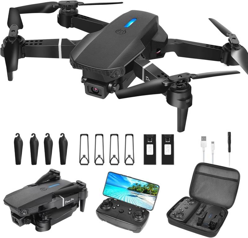 Drohne mit Kamera HD 1080P,Faltbare Drohne Lange Flugzeit,RC Quadcopter mit Tasche,3D Flip,One Key Start/Landen,Headless Mode,Flugbahnflug,Mini Drone Geschenk für Anfänger Kinder,mit 2 Batterien POO von zoeyzoey