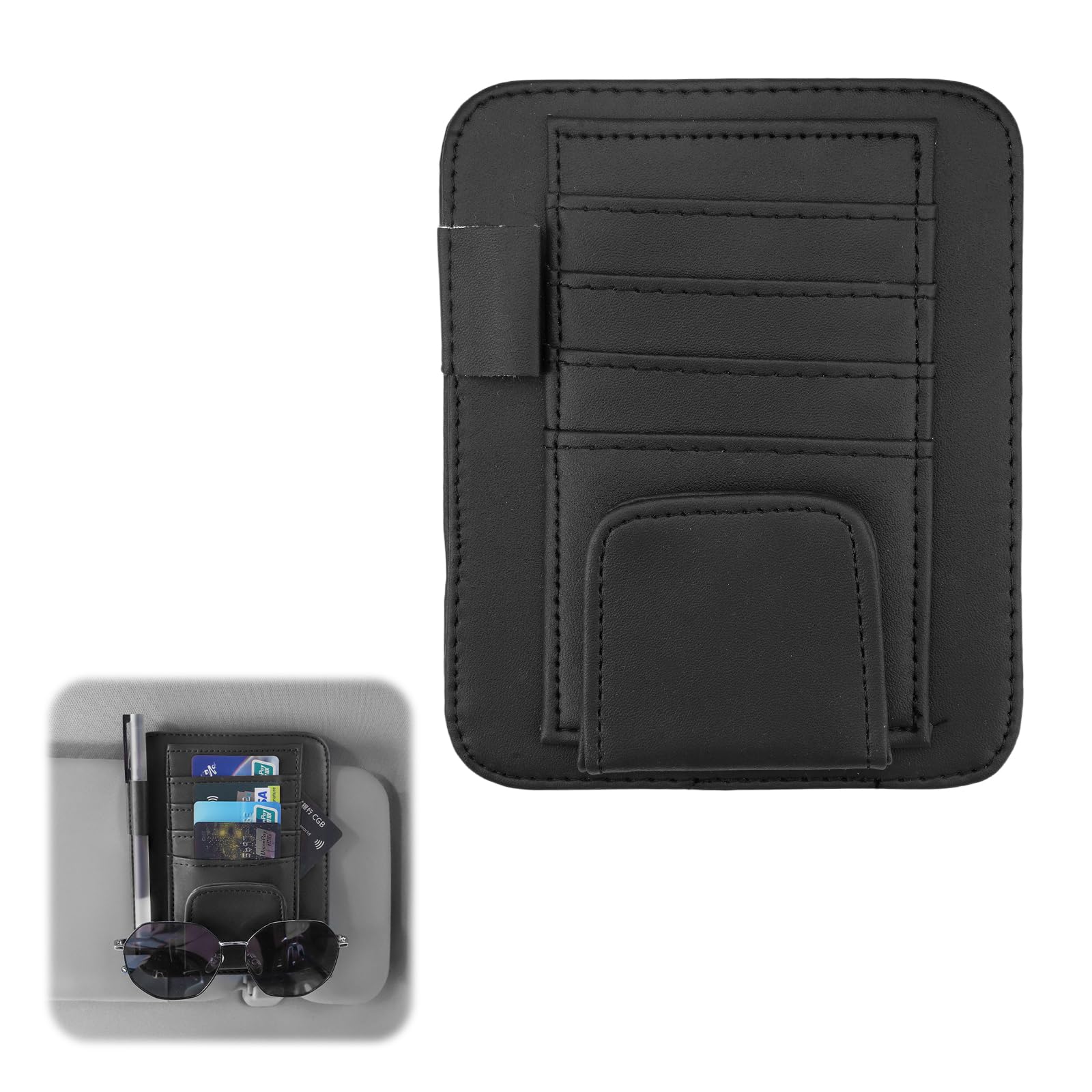 12.5 × 15.5cm Universal Auto Visier Organizer,Multifunktionaler Visor Suto Organizer Clip,Kartenhalter Einstellbare Sonnenblende Organizers,Schwarz Sonnenblende Organizers Klein,für Brillen,Karten von zorvixal