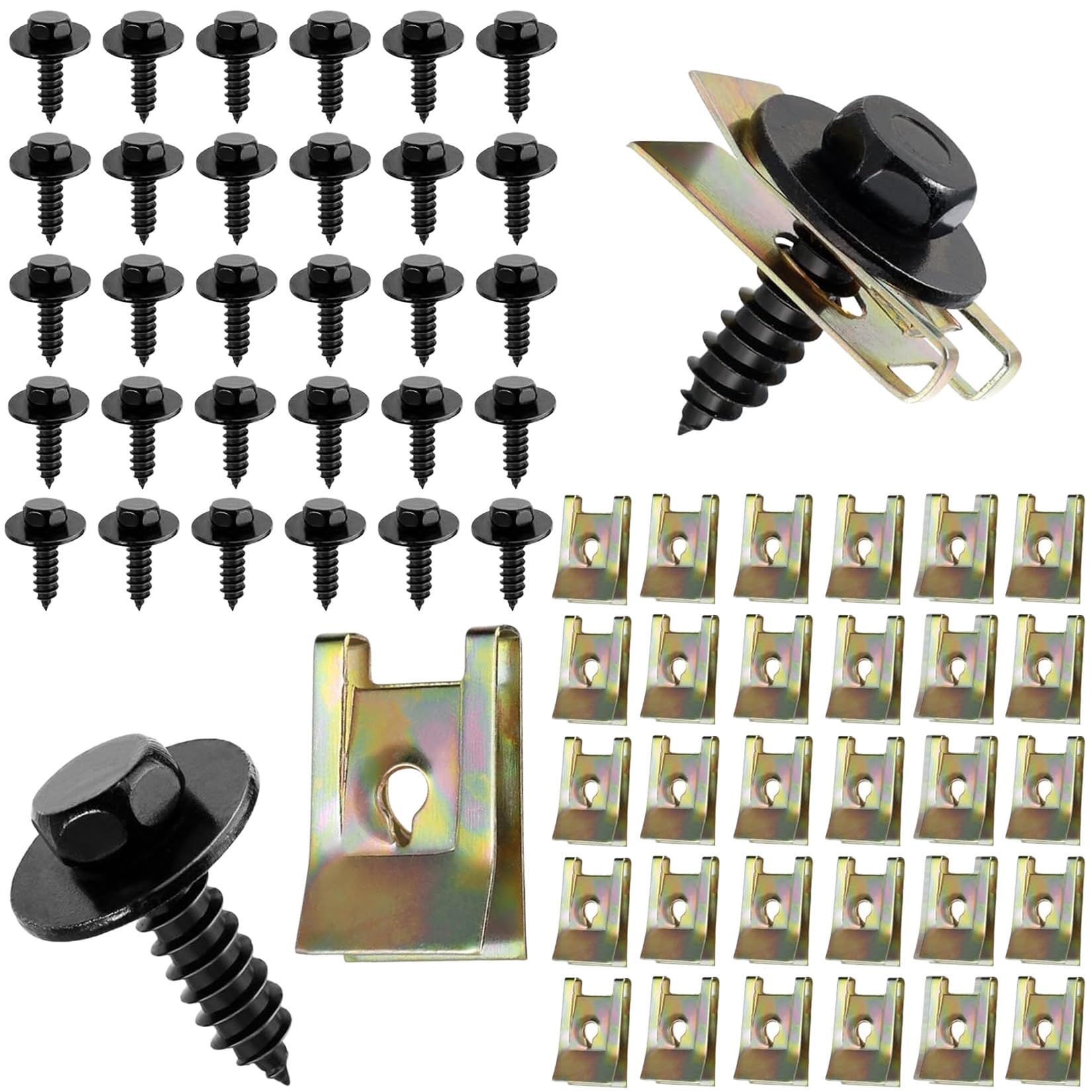 zrfgbxim 60 STK Blechmutter Schraube Mutter Clip Kit: 30 KFZ Karosserieschrauben 30 U Typ Kotflügelclip Blechmuttern Befestigung Clips, Karosserie Klemmen Schnappmutter Set, Blechschrauben zrfgbxim 60 STK Blechmutter Schraube Mutter Clip Kit: 30 KFZ Karosserieschrauben 30 U Typ Kotflügelclip Blechmuttern Befestigung Clips, Karosserie Klemmen Schnappmutter Set, Blechschrauben von zrfgbxim